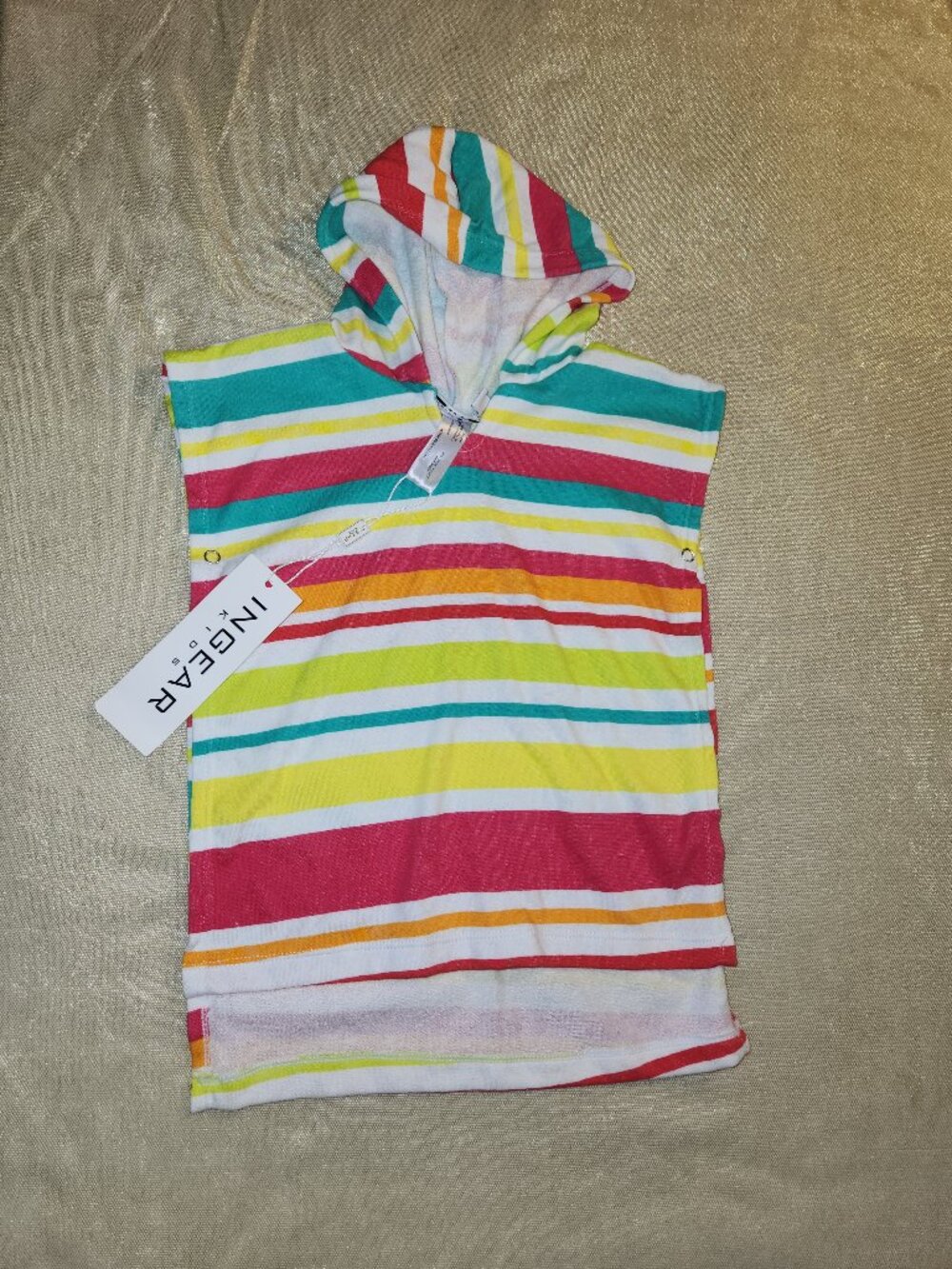INGEAR Kids Hooded Beach Cover Up Poncho Stripe Terry Cloth 18M NWT